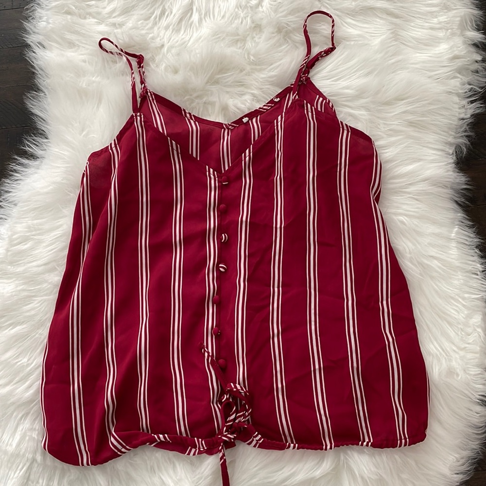 Women’s red and white stripe tie bottom tank